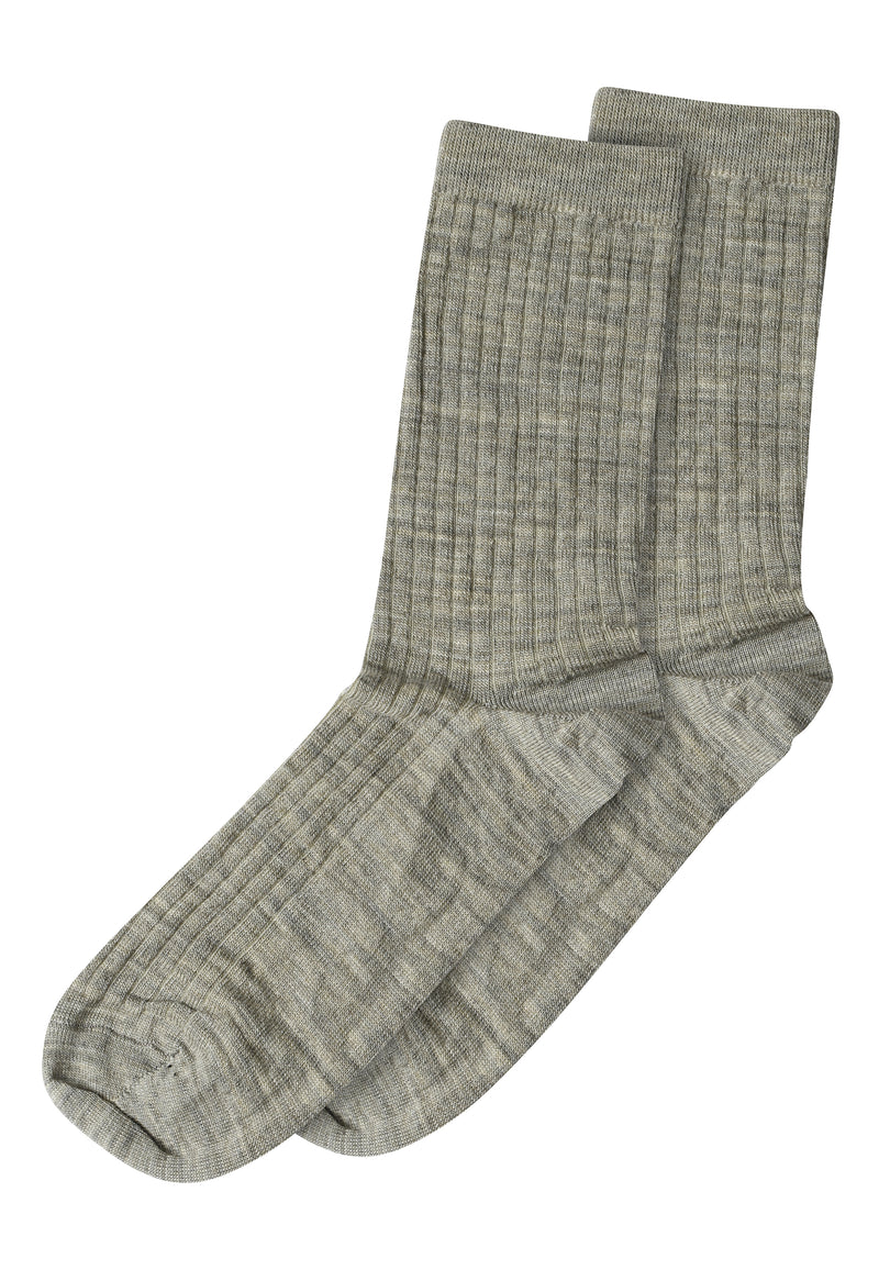 Wool Rib Socks (12-76718-0-202) - Light Brown Melange