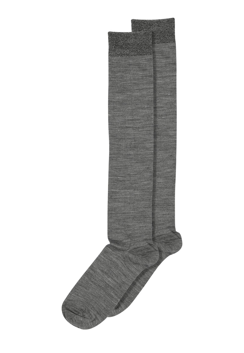 Wool/Silk Knee Socks (12-89510-0-496) - Medium Grey Melange