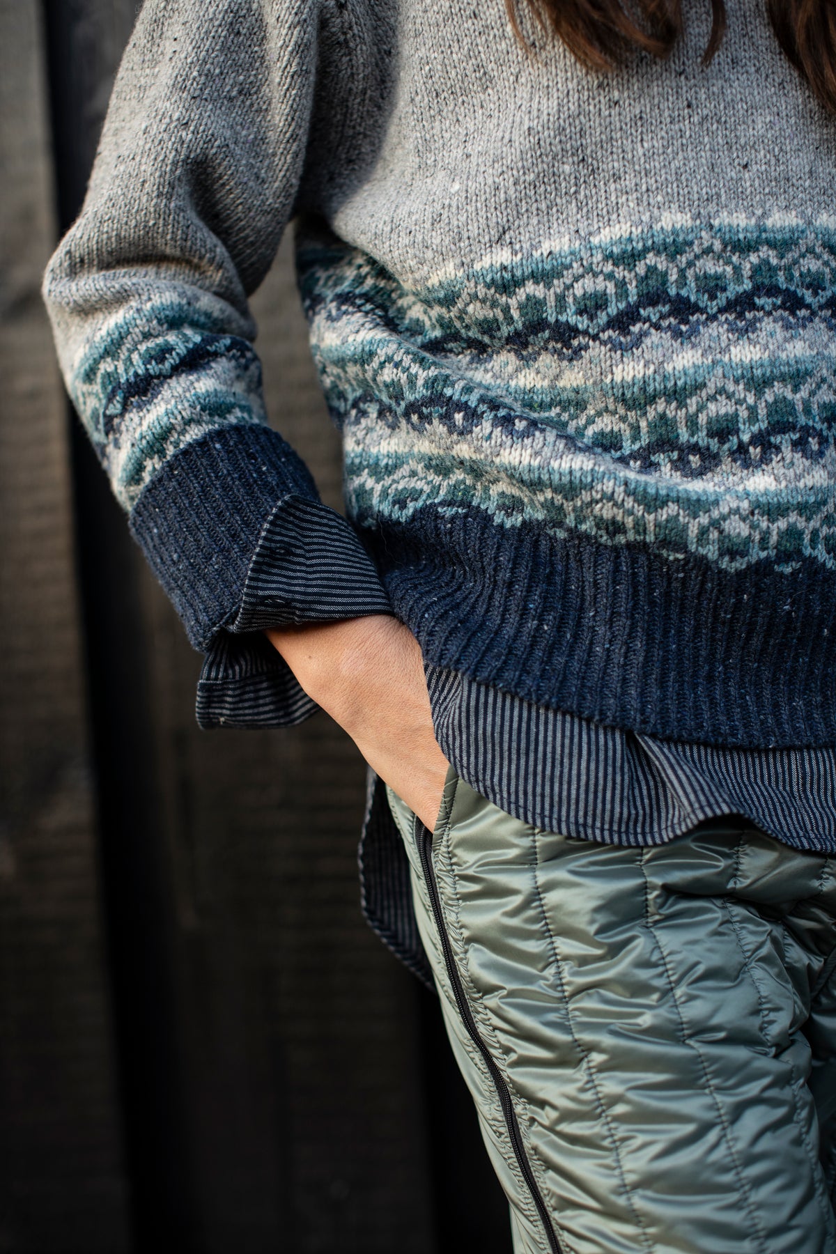 Dover Rough Merino/Alpaca Jaquard Knit - Lightgrey Melange