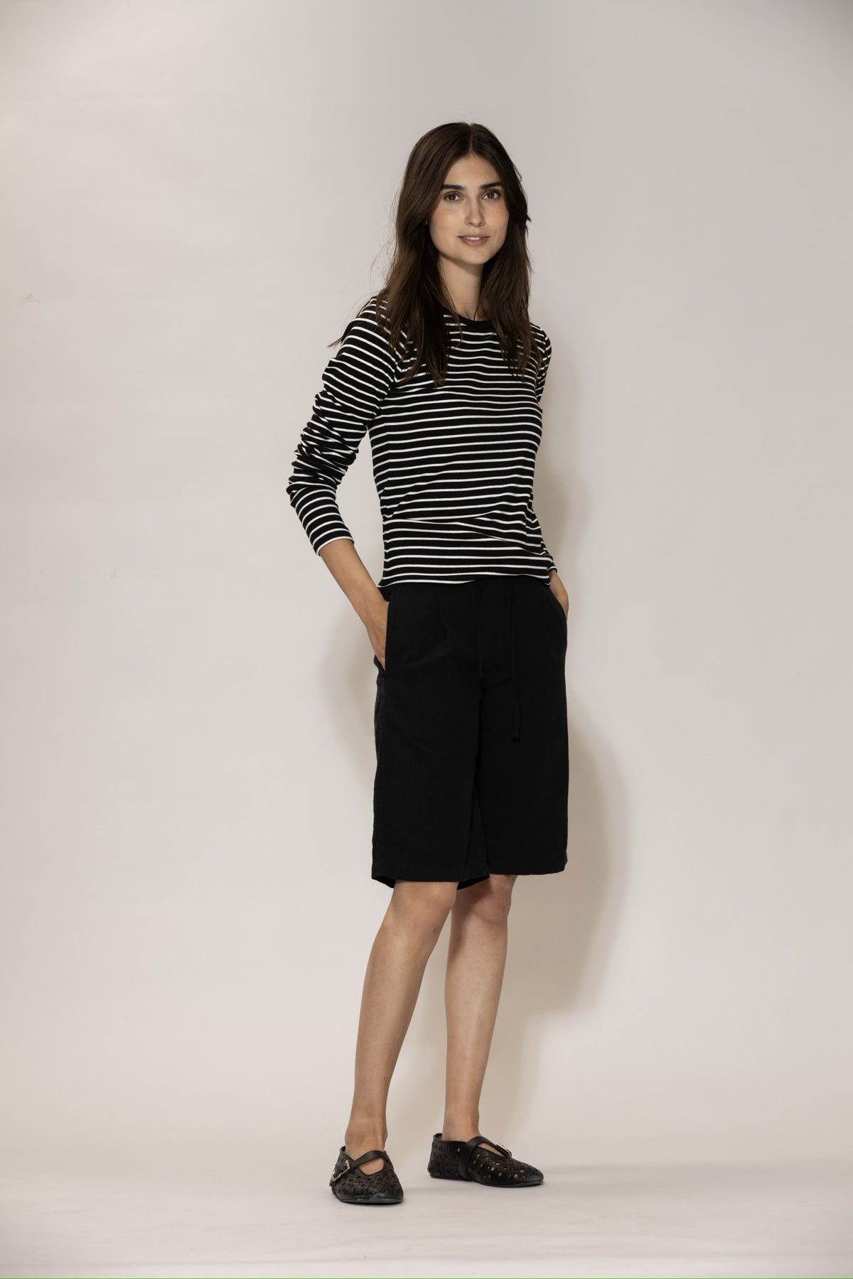 Ditte Striped Rib Tee - Black w/Ecru