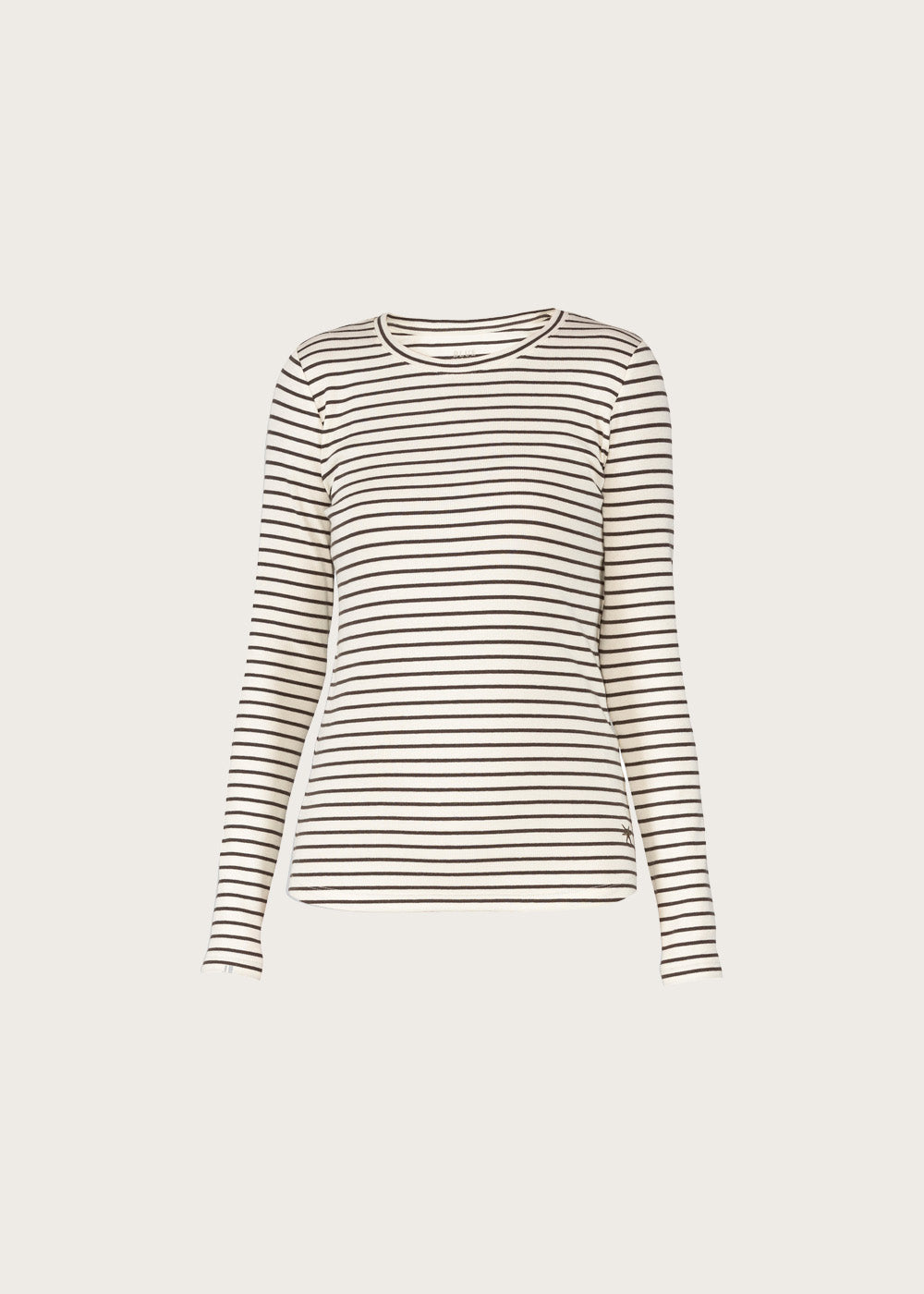Ditte Striped Rib Tee - Cream w/Coffee