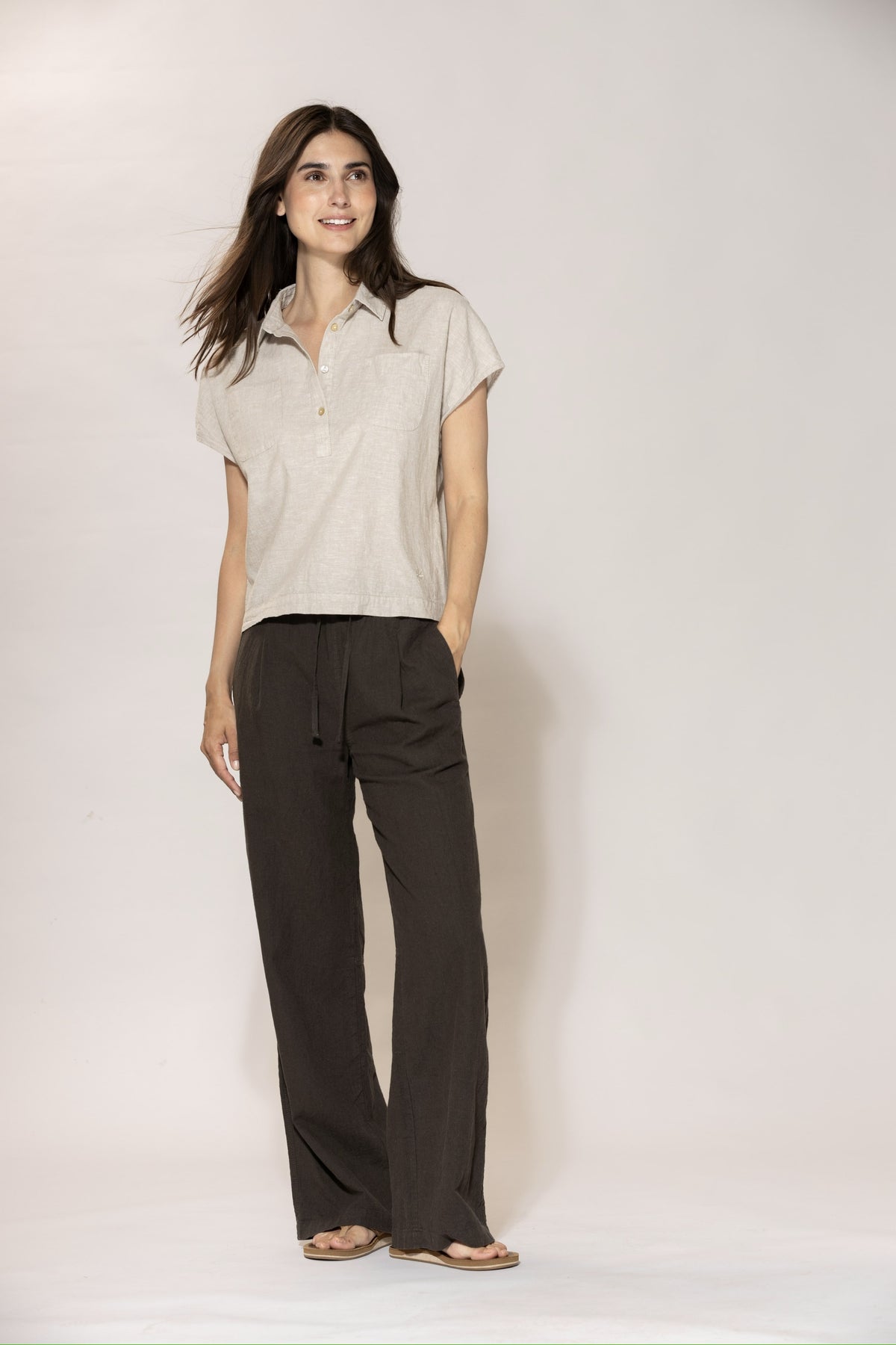 Lisbeth short linen Shirt - Chalk Melange