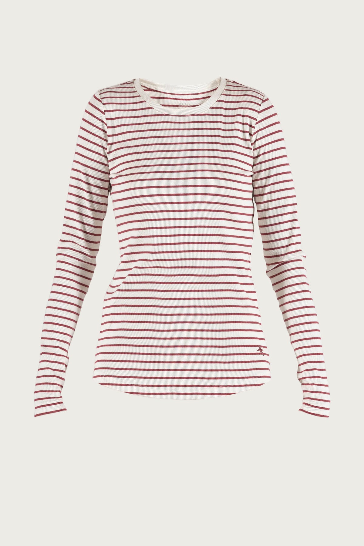 Ditte Striped Rib Tee - Ecru w/Cranberry