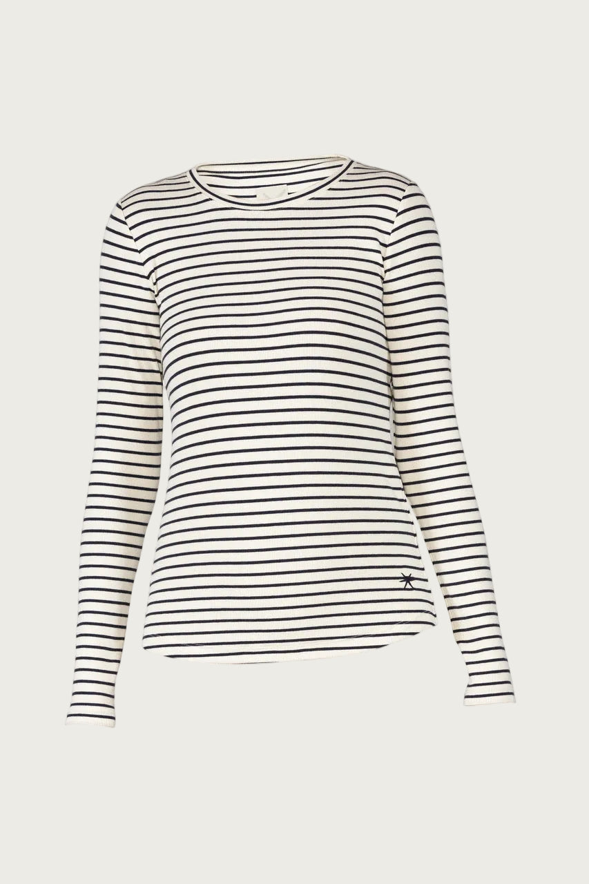 Ditte Striped Rib Tee - Cream w/Irongrey