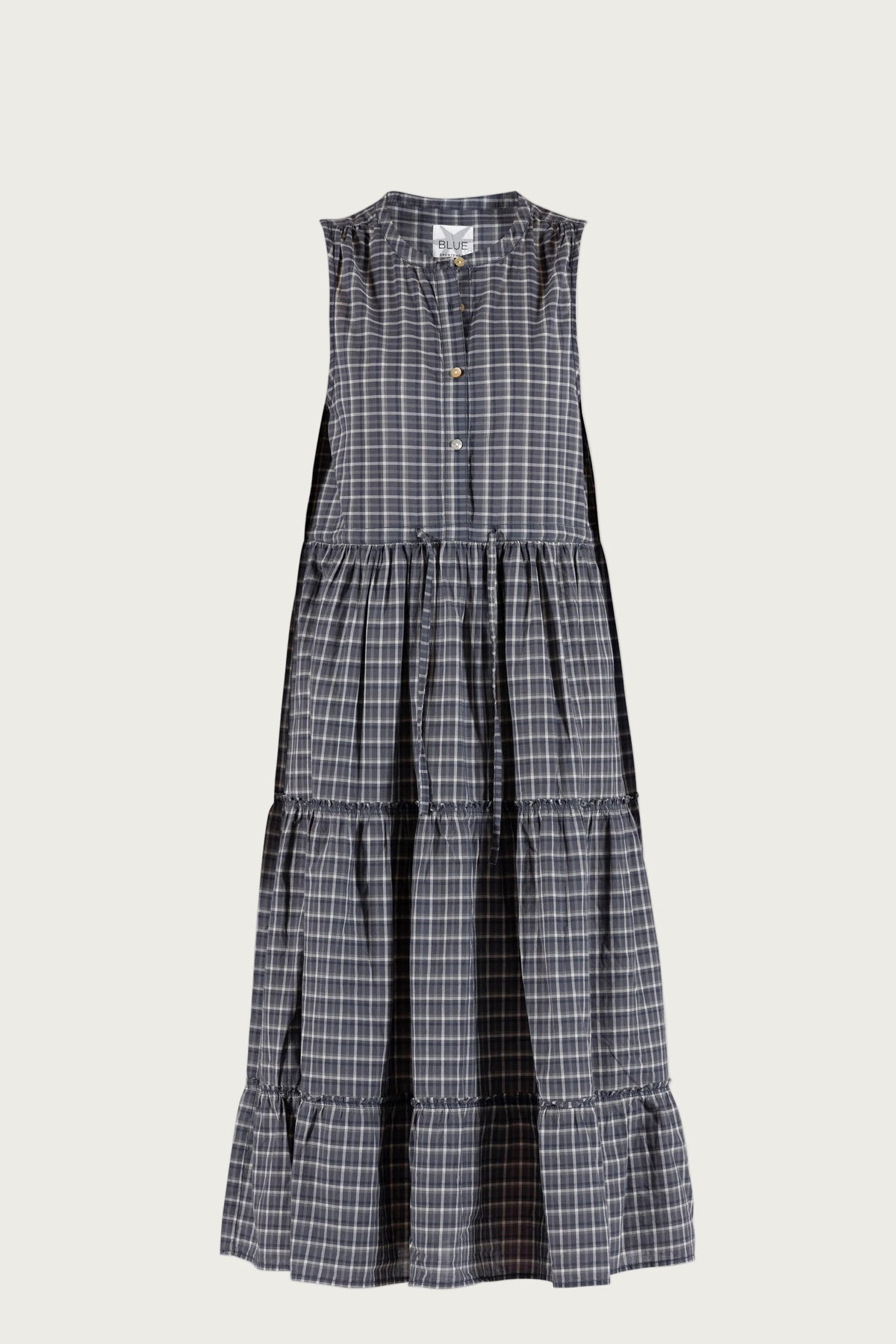 Linett voile check Dress - Dusty Navy check