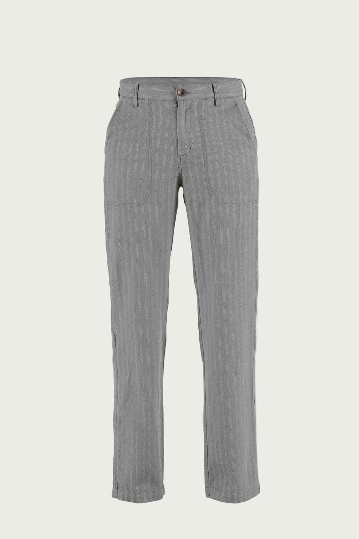 Lisen striped cotton/linen Trousers - Silver Pine w/Light Camel