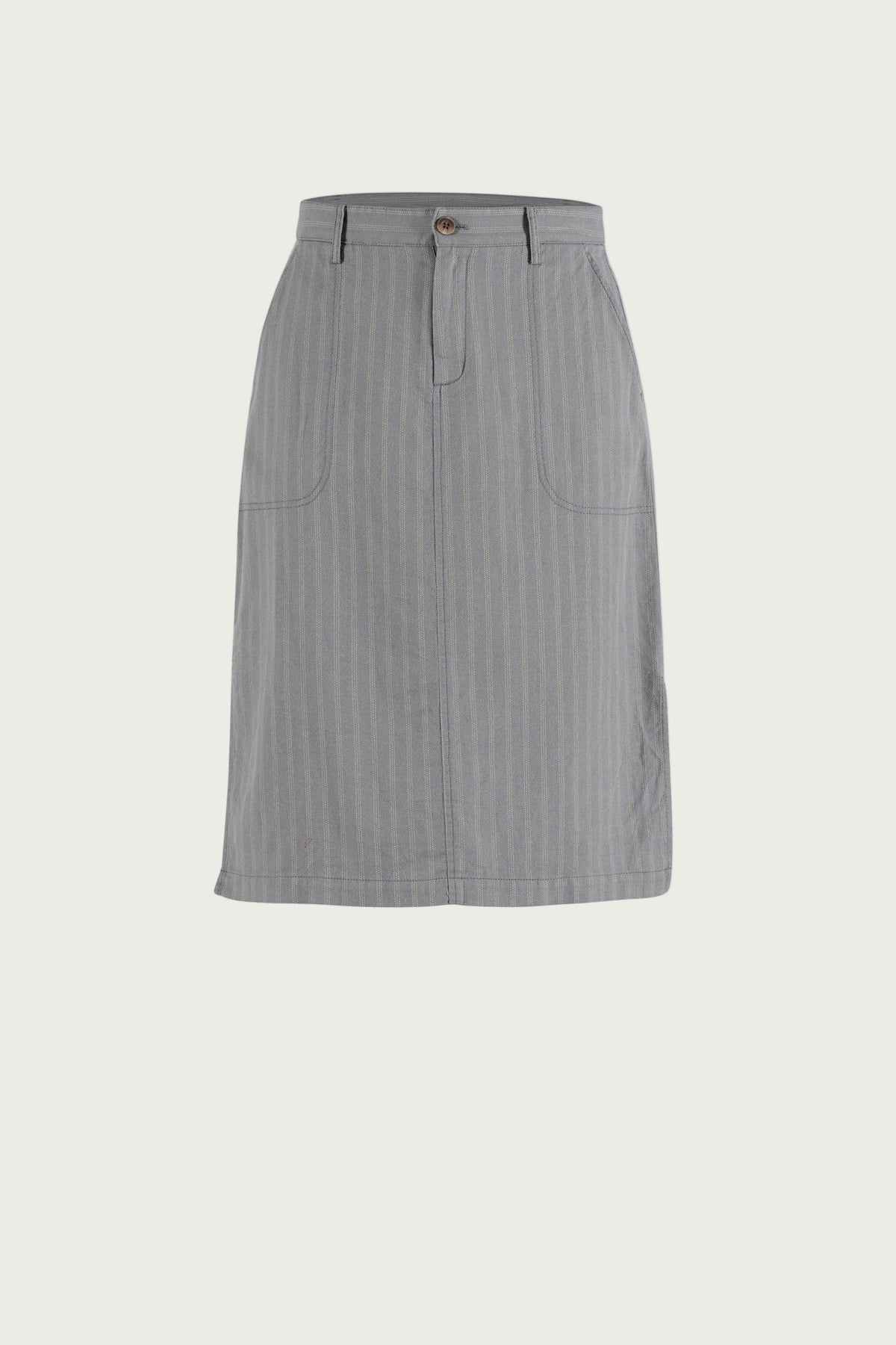 Lizzie cotton/linen striped Skirt - Silver Pine w/Light Camel