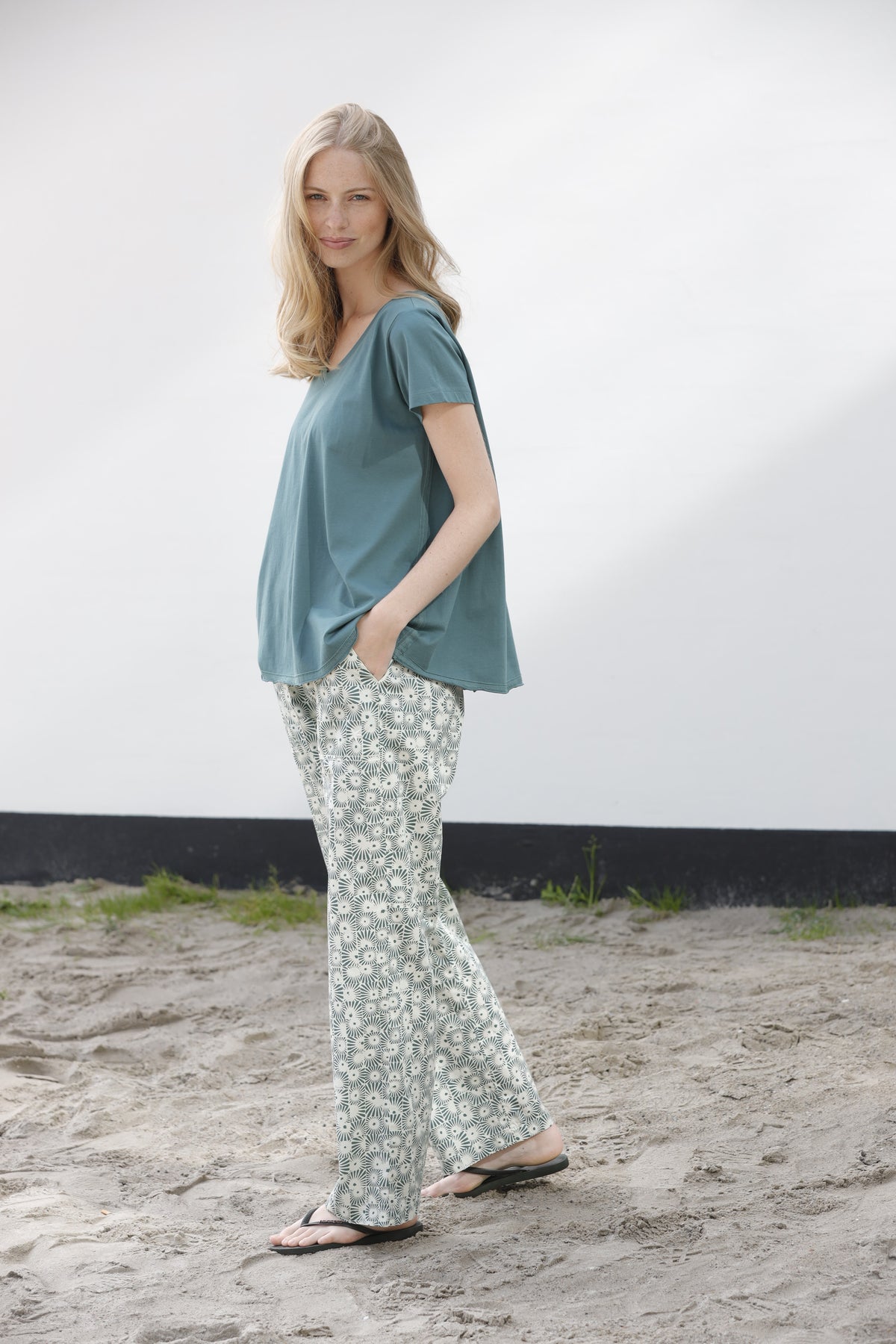 Jasmine Sunprint Trousers Deep Sea Ecru