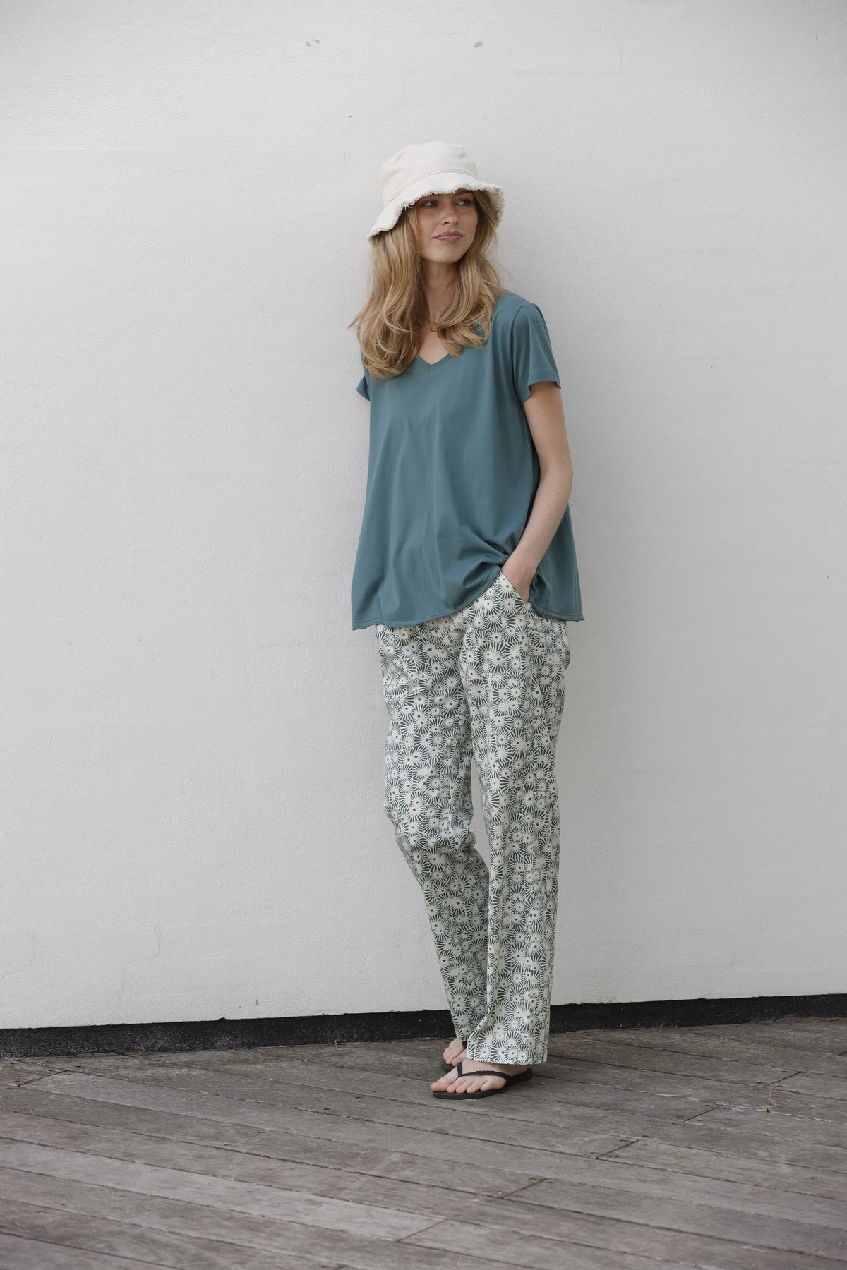 Jasmine Sunprint Trousers Deep Sea Ecru