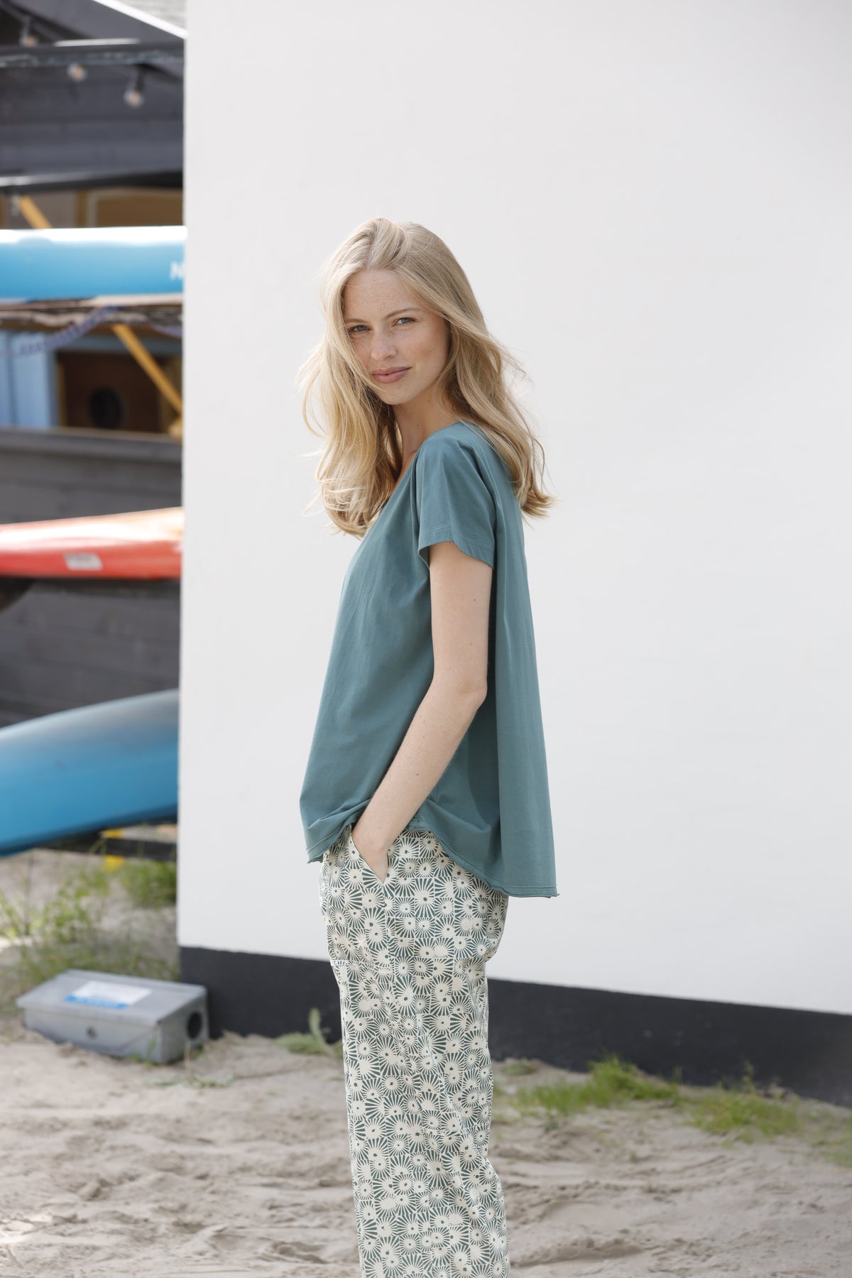 Jasmine Sunprint Trousers Deep Sea Ecru