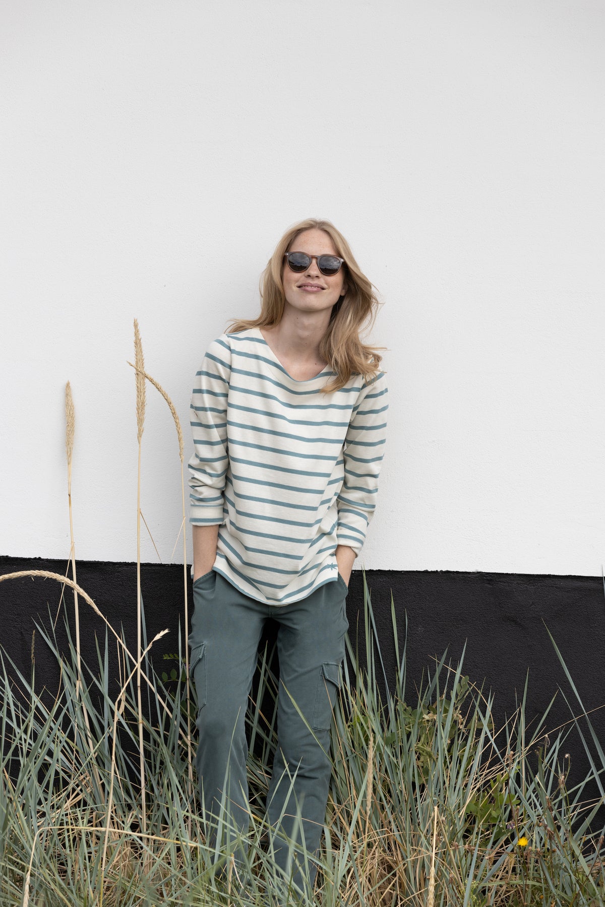 Luna Striped Blouse - Dark Aqua/Ecru