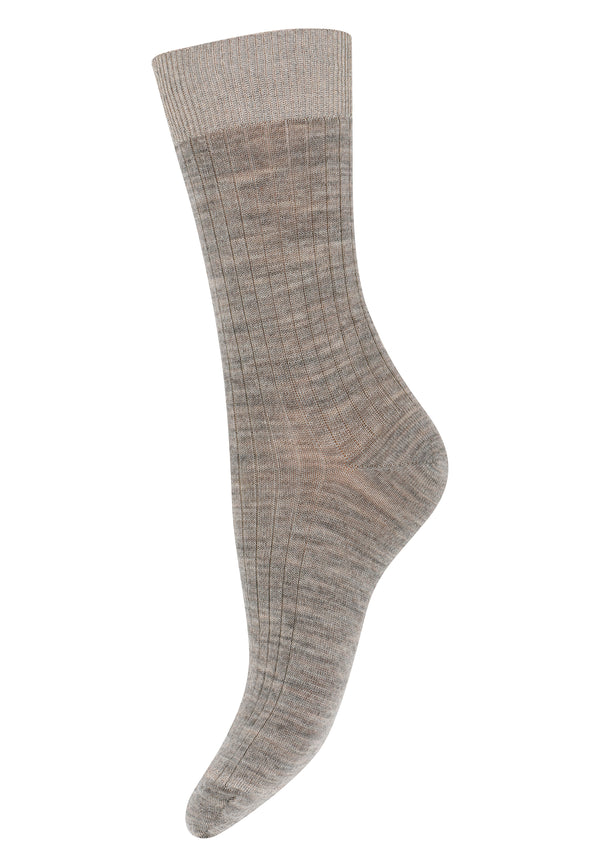 Erina Wool Rib Socks (12-59532-0-202) - Light Brown Melange W. Glitter