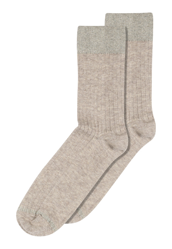 Erina Wool Rib Socks (12-59532-0-202) - Light Brown Melange W. Glitter