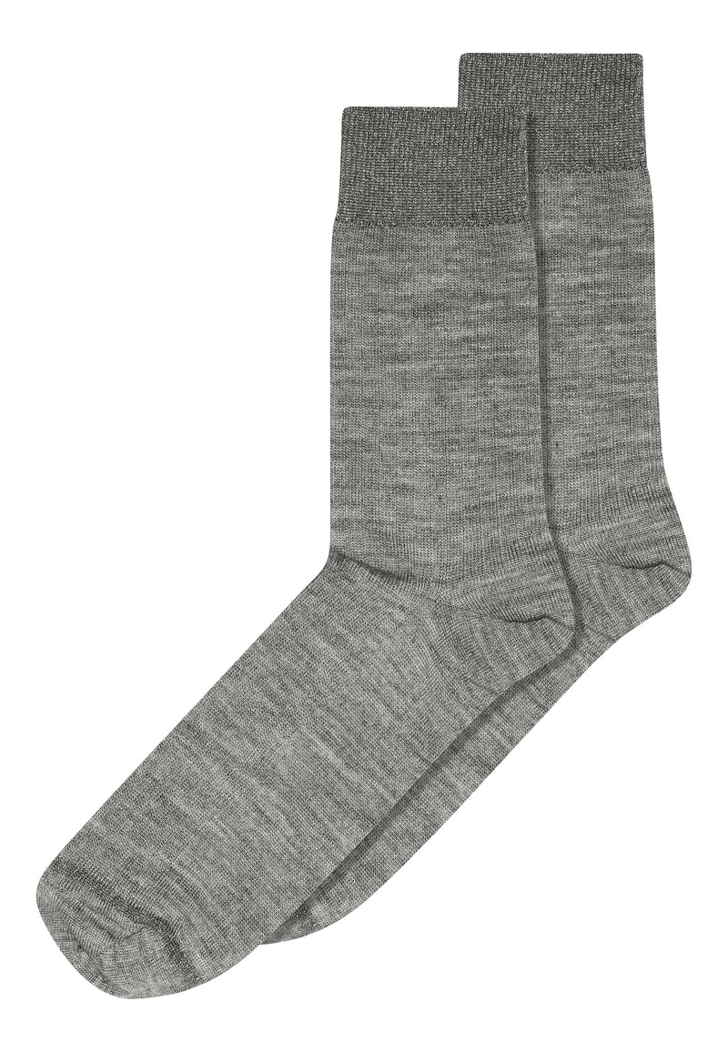 Erina Wool Rib Socks - Grey Melange W. Glitter (12-59532-491)