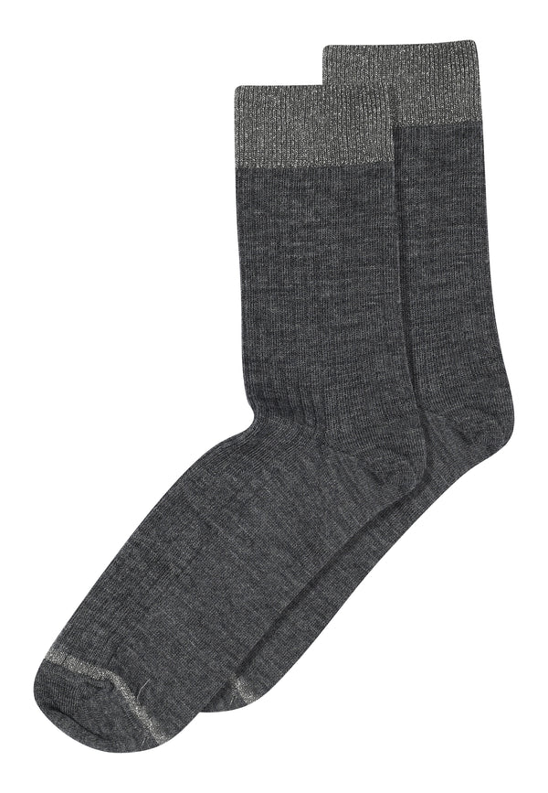 Erina Wool Rib Socks (12-59532-0-497) - Dark Grey Melange W. Glitter