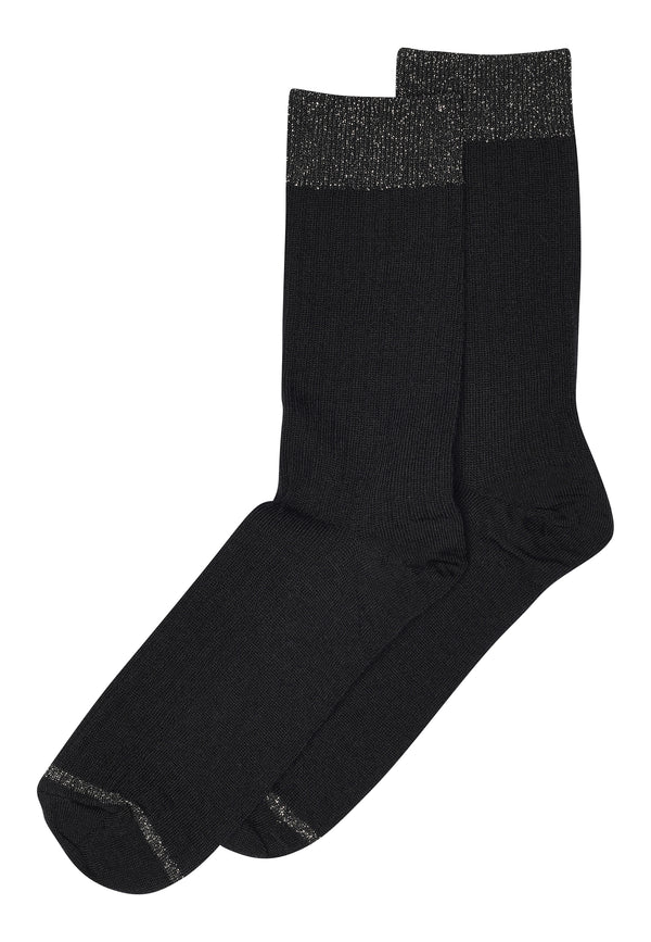 Erina Wool Rib Socks - Black W. Glitter (12-59532-8)