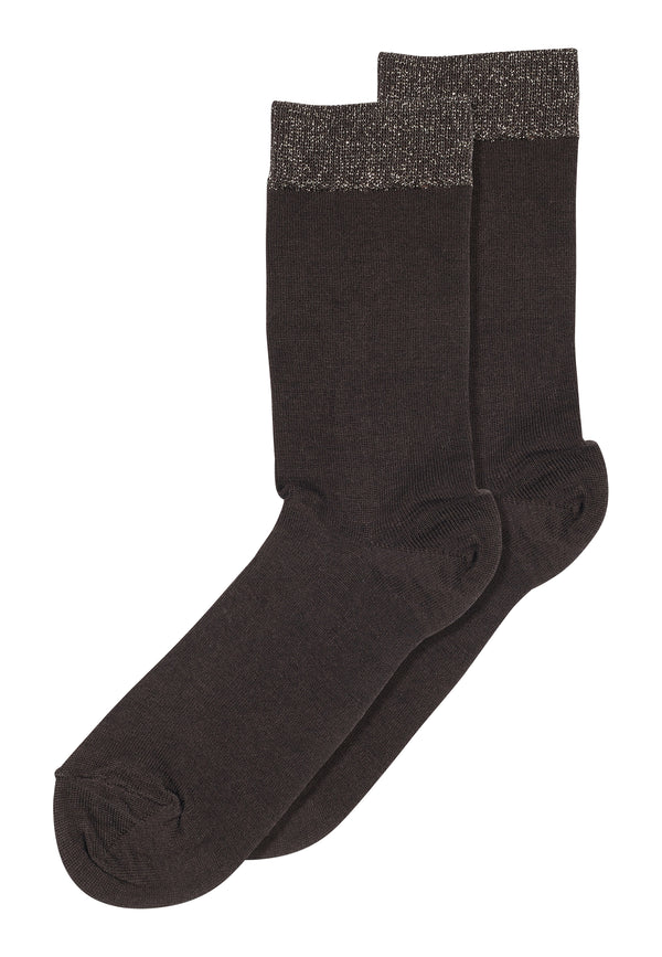 Wool/Silk Socks (12-79613-0-541) - Dark Brown W. Glitter