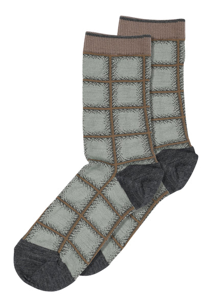 Mia Socks (12-79699-0-115) - Green/Brown Checked