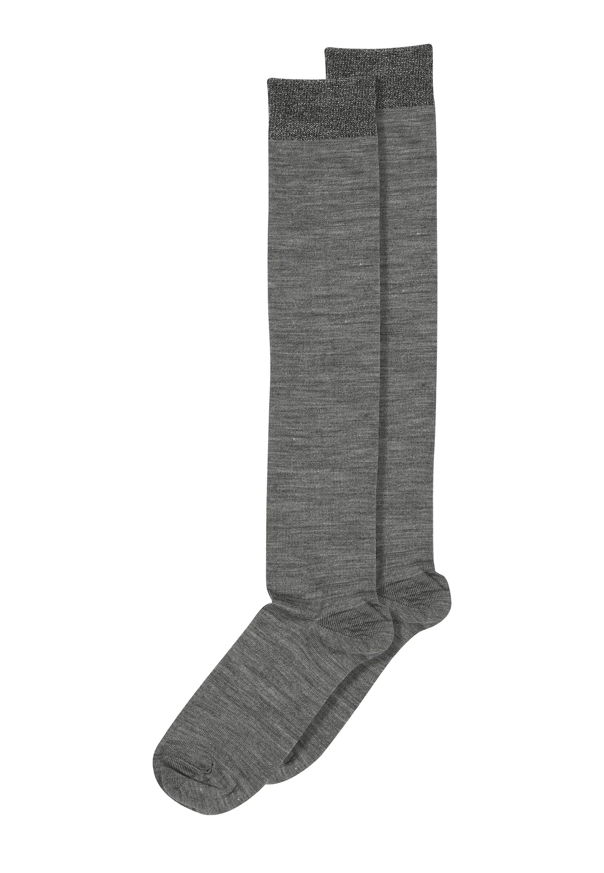 Wool/Silk Knee Socks (12-89510-0-496) - Medium Grey Melange