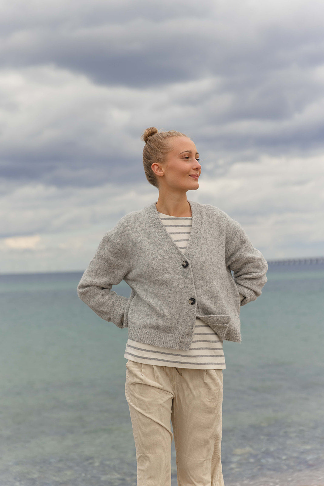 Frankie Knit Cardigan - Light Grey Melange