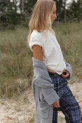 Gretchen Cotton Check Trousers - New Navy