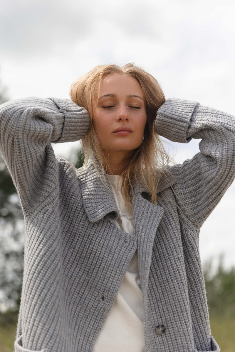 Fransine Long Knit Cardigan - Grey Melange