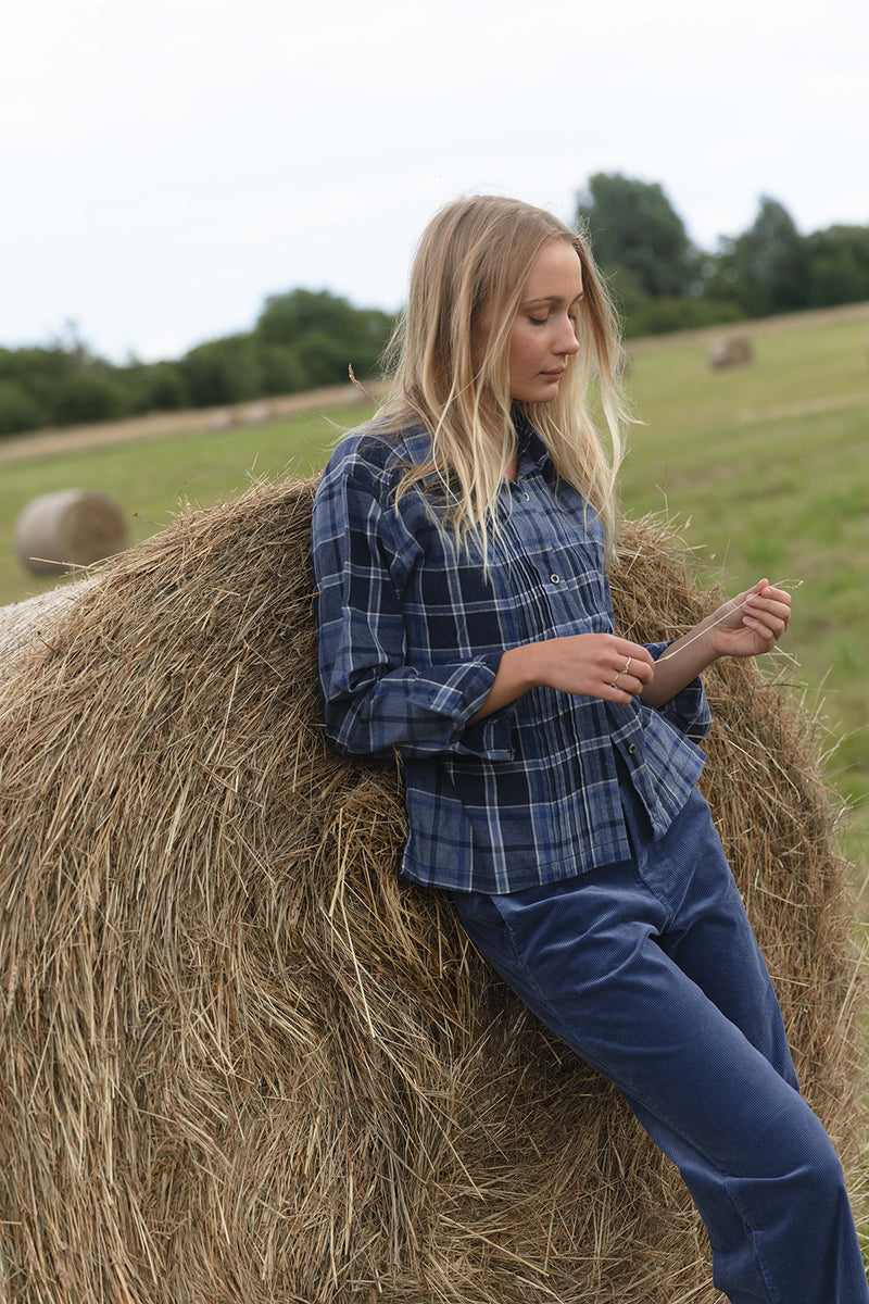 Glorie Cotton Check Shirt - New Navy