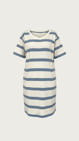 Jessica Dress - Ecru w/Dark Skyblue