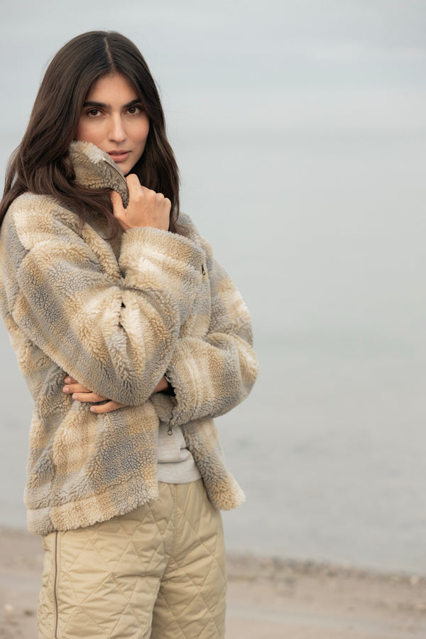 Fay teddy fleece jacket - almond check