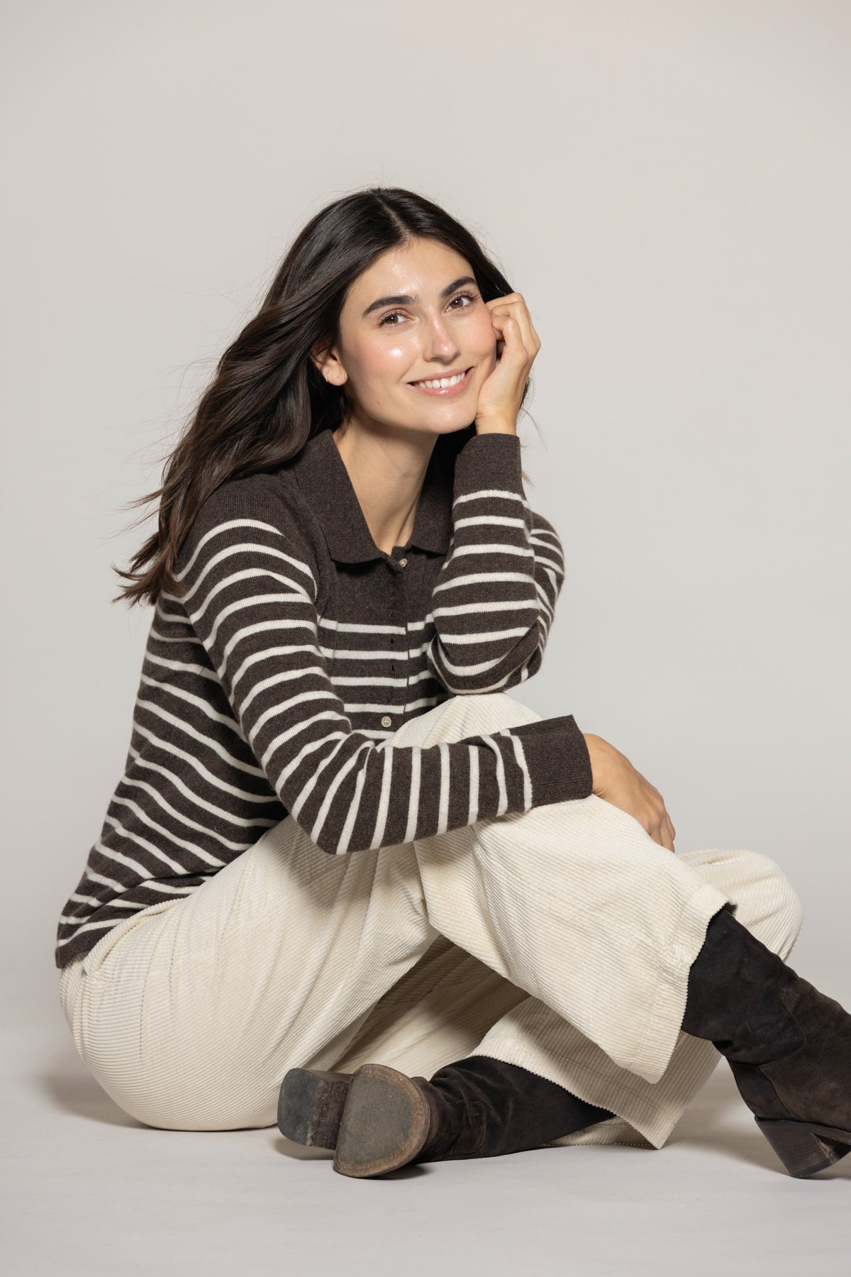 Franceska Wool Polo Knit - Chocolate Melange