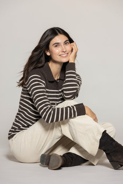 Franceska Wool Polo Knit - Chocolate Melange