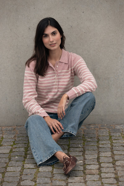 Franceska Wool Polo Knit - Old Rose Melange
