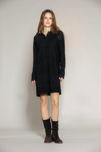 Gry Wool Polo Dress - Black