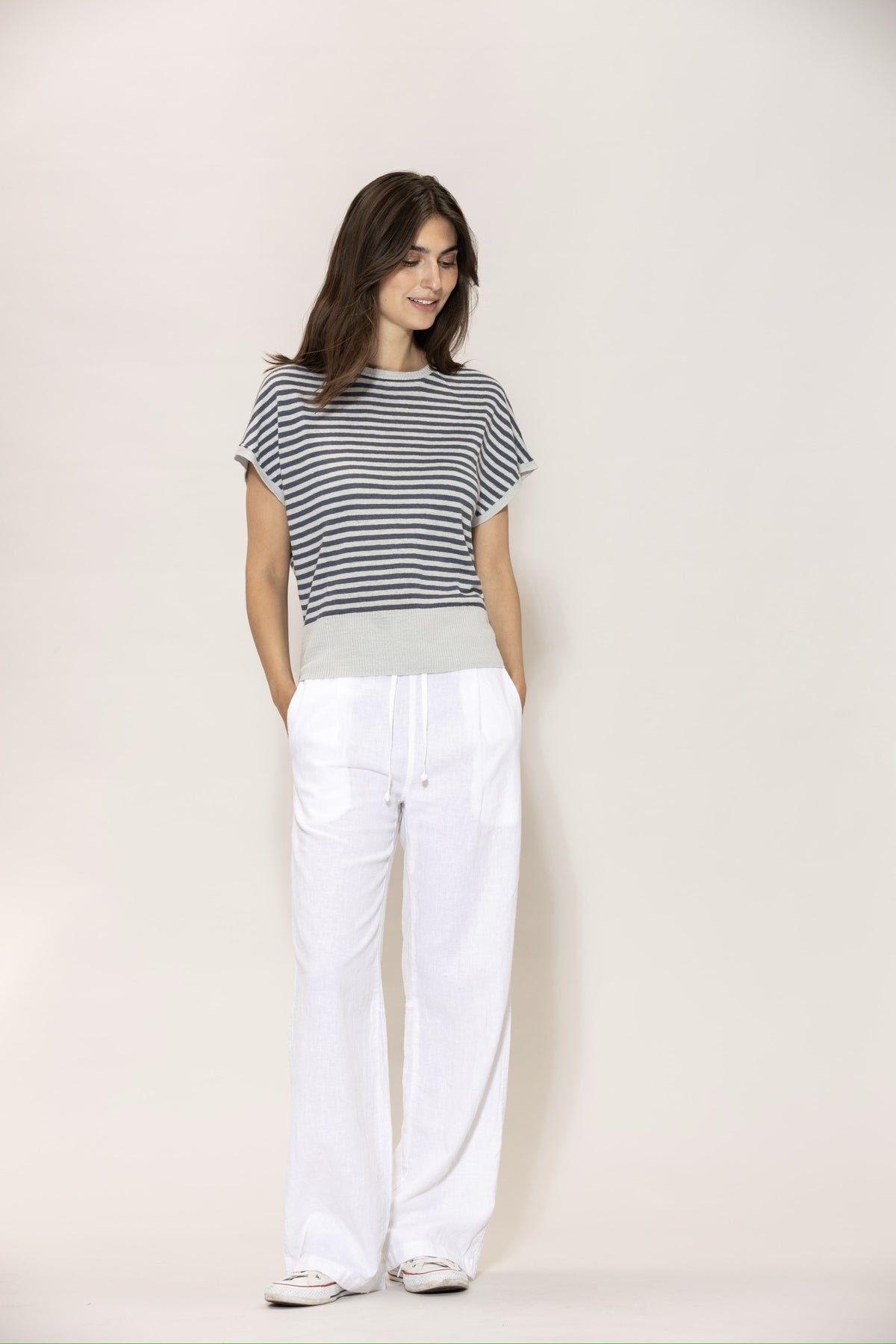 Lalia Linen Knit - Grey Mist w/Dusty Navy