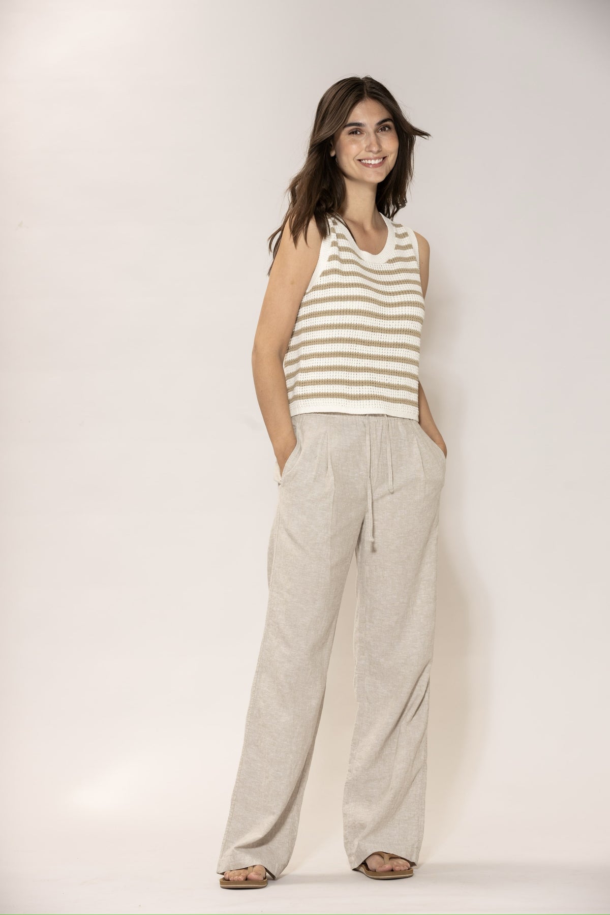 Lily Knit Top - Cream w/Light Camel