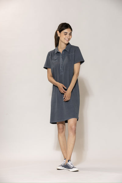 Louise Polo Dress - Dusty Navy