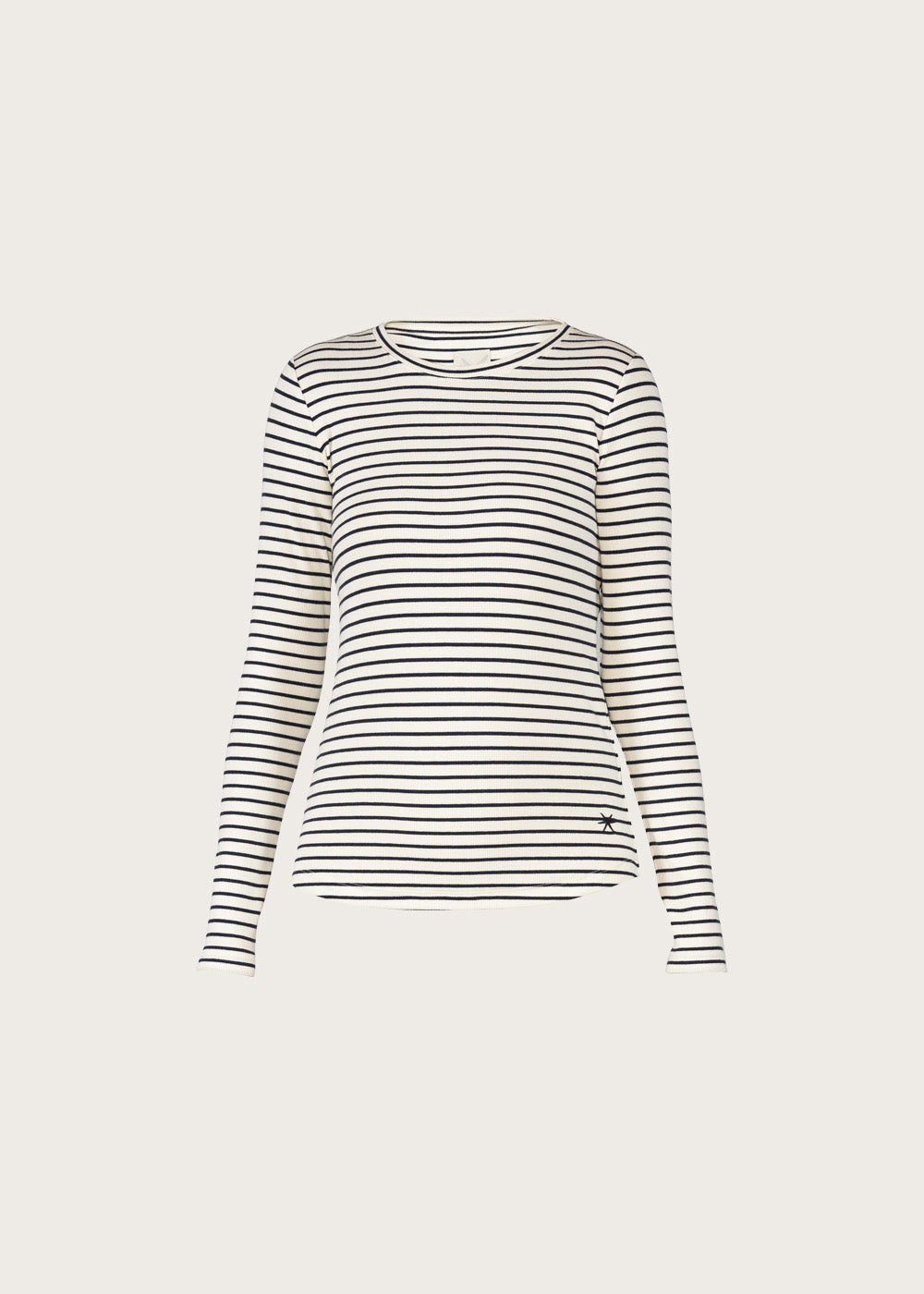 Ditte Striped Rib Tee - Cream w/Irongrey