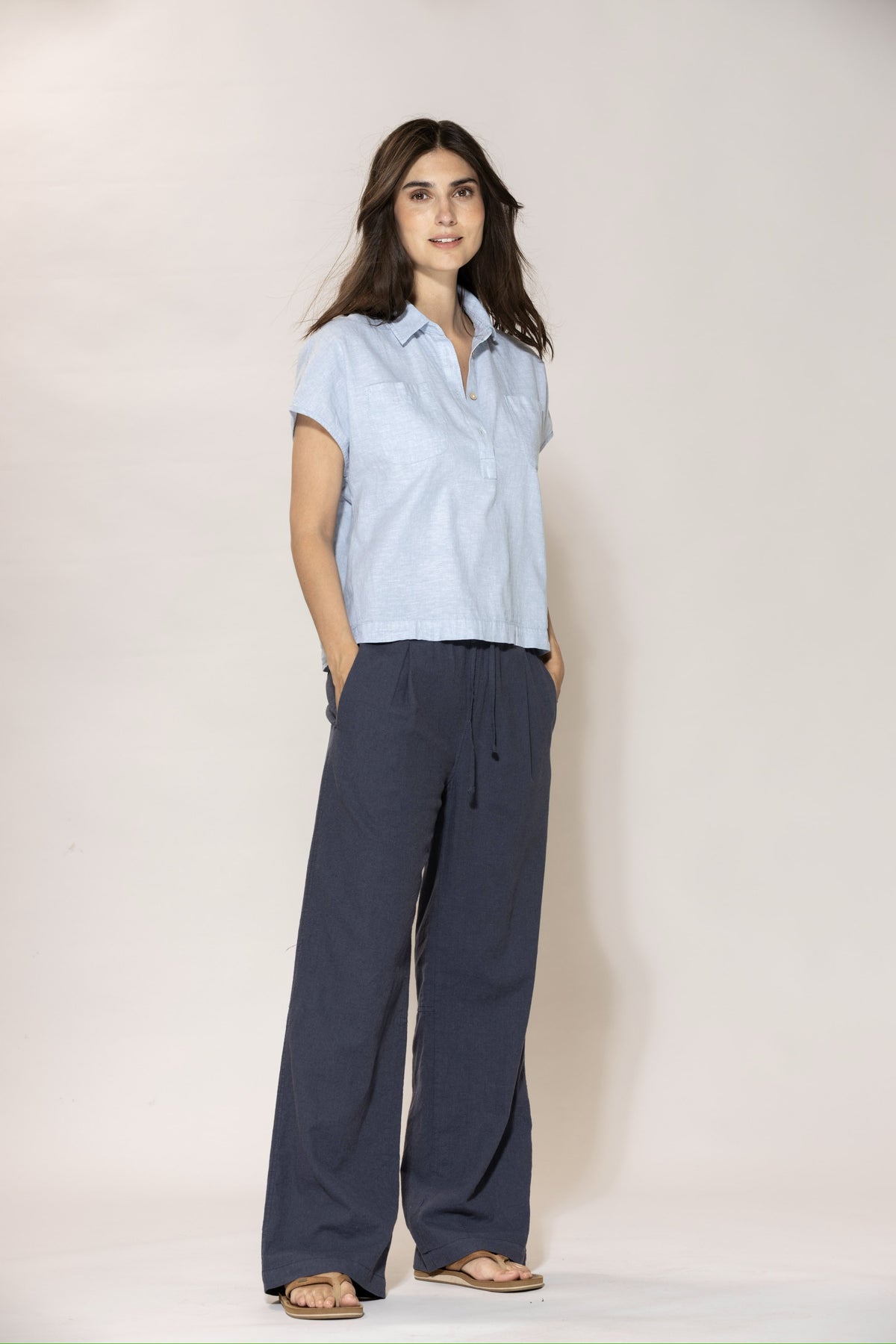 Luca linen Trousers - Dusty Navy
