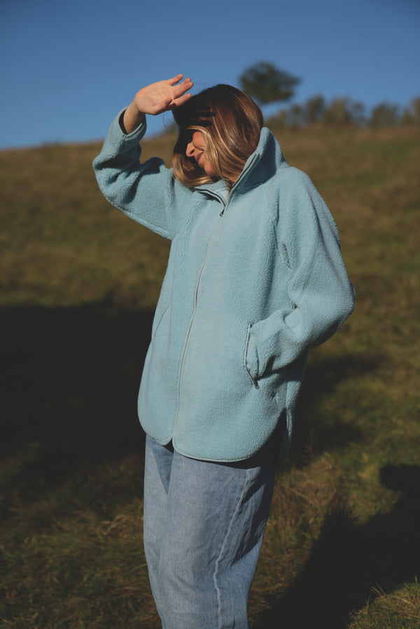 Aria Teddy Fleece Jacket - Ice Blue