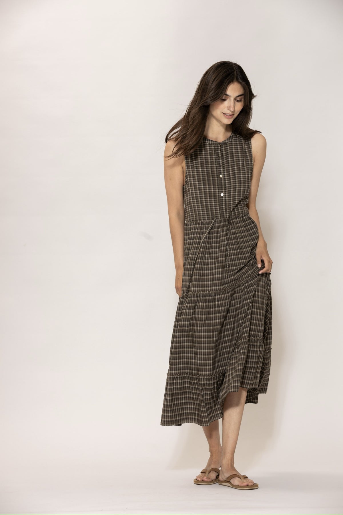 Linett voile check Dress - Coffee check