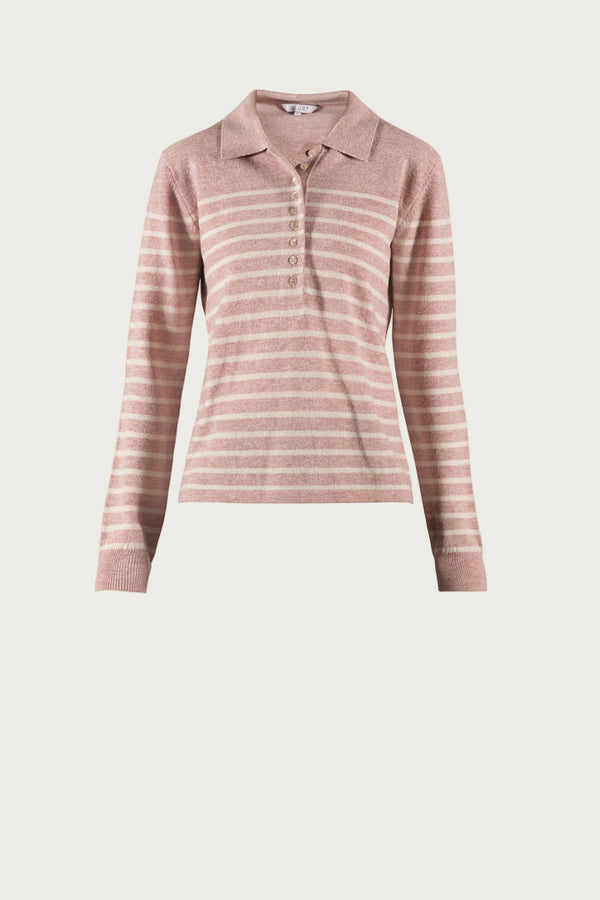 Franceska Wool Polo Knit - Old Rose Melange