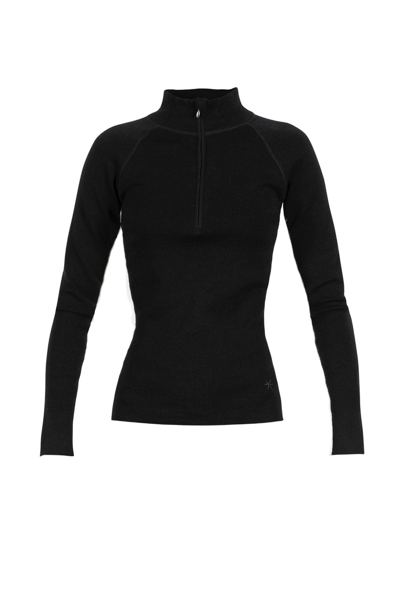 Carola Thin Merino Wool Half Zip Knit - Black