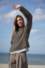 Cortney Cable Knit - Dusty Brown Melange