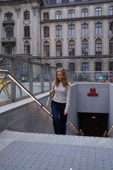 Ditte Striped Rib Tee - Ecru/Cognac