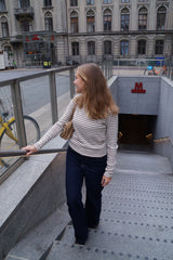 Ditte Striped Rib Tee - Ecru/Cognac