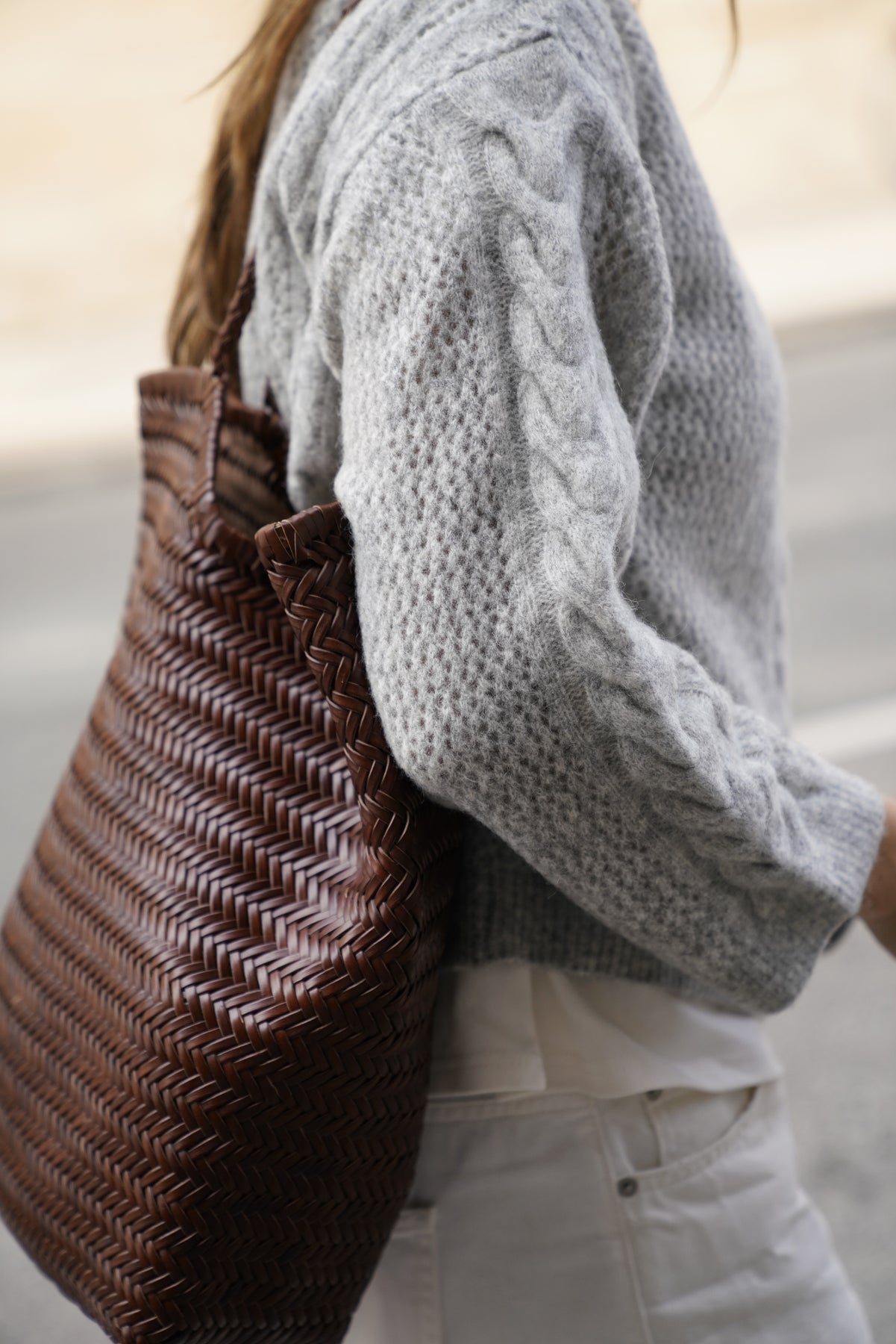 Frigga Cable Knit - Light Grey/Melange