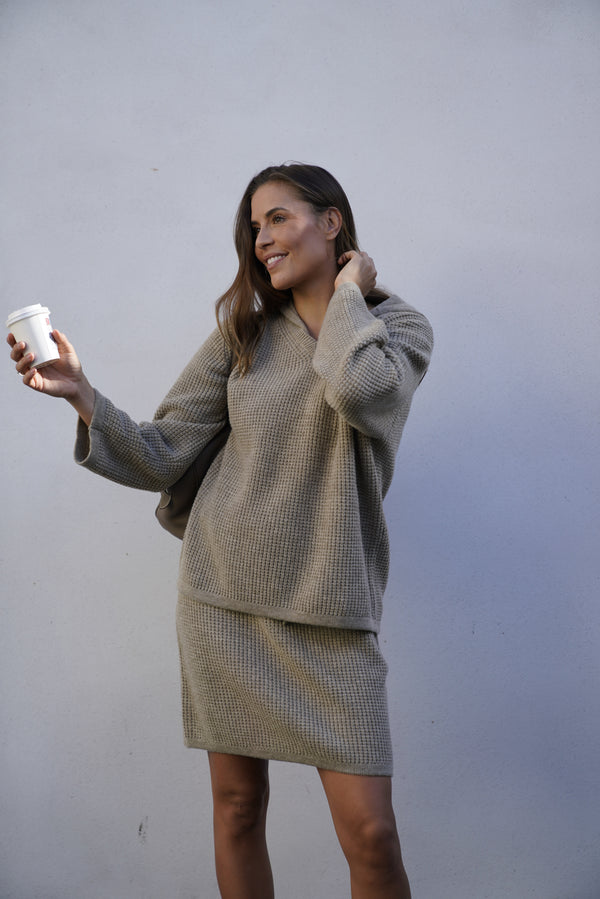 Frauke Merino Knit Hoodie - Light Camel Melange
