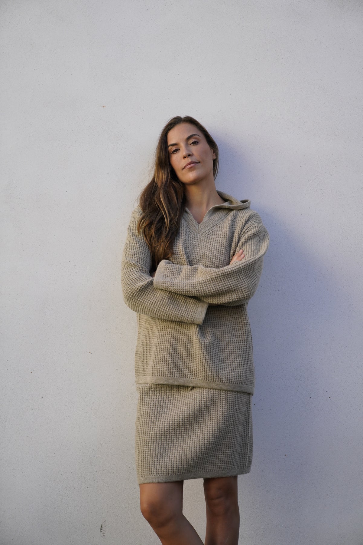 Frauke Merino Knit Hoodie - Light Camel Melange