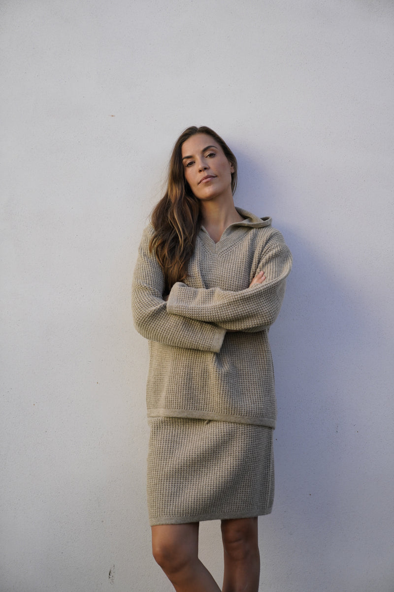Frauke Merino Knit Hoodie - Light Camel Melange