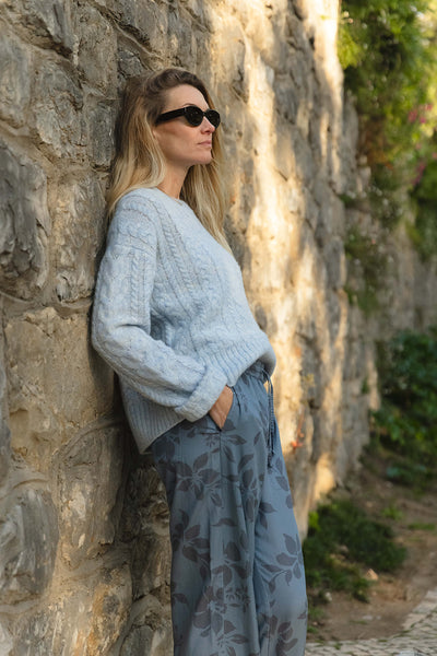 Anisette Flower Print Trousers - Iron Blue